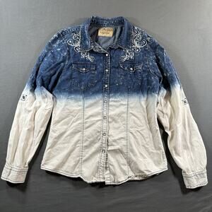 Cowgirl Legend Blue/White Denim Colorblock Embroidered Shirt Women’s M